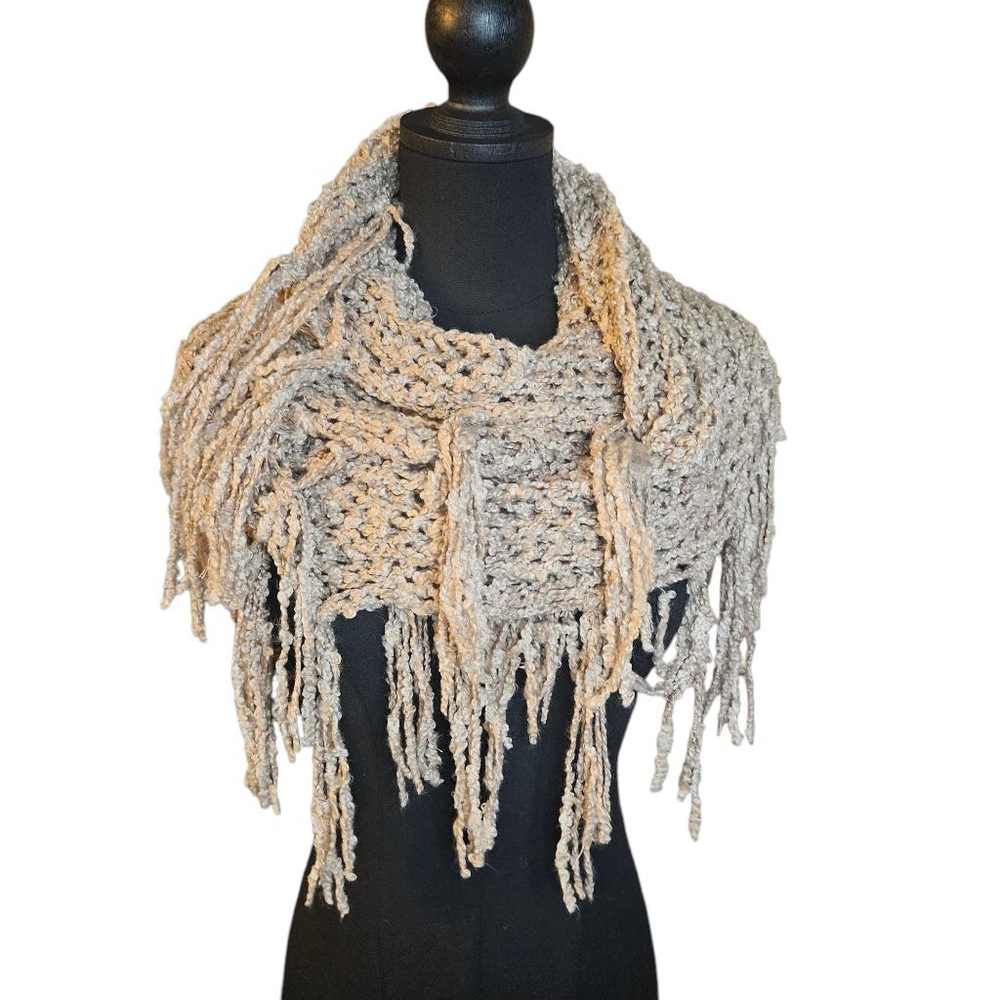 Macchia di Ruggine Beige Infinity Scarf with Fringe
